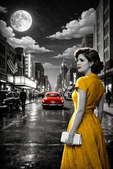 Robe dorée dans une nuit de ville noire