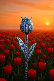 Blaue Delfter Tulpe bei Sonnenaufgang