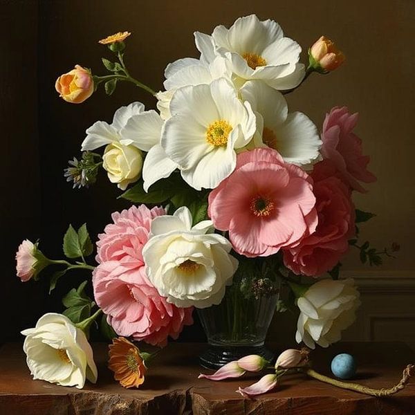 Nature morte classique d'un bouquet de fleurs dans un vase. par J.a Dijkstra