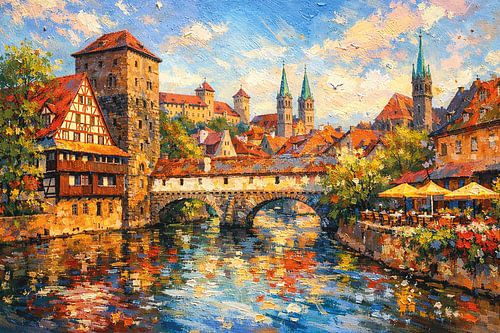 Neurenberg in Duitsland, een impressionistisch schilderij.