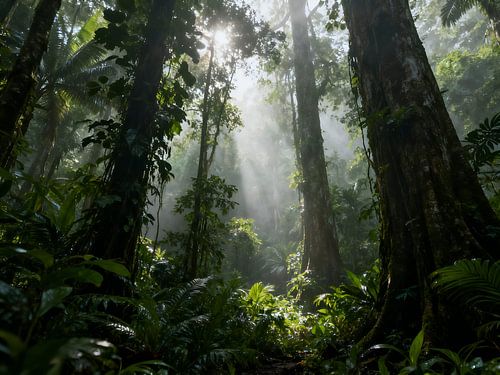 Lichtstralen in het bos