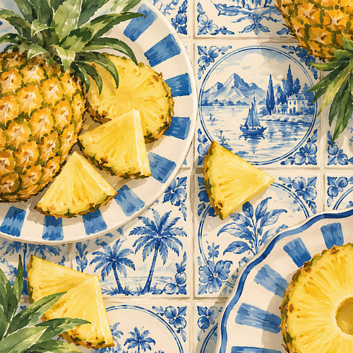 Ananas-Delft-Fliesen – Eine Auszeit mit Aquarellmalerei