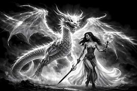 Drache und Kriegerin von Linda de Klein