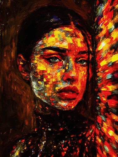 Gebrandschilderd Glas Zonlicht Portret | Stralend Olieverfschilderij van een Vrouw