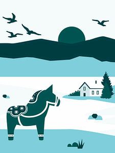 Skandinavische Winter Landschaft in Schweden von Mad Dog Art