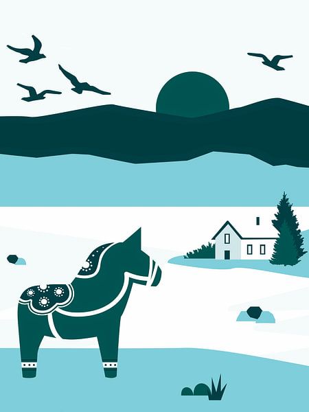 Scandinavian winter landscape in Sweden by Mad Dog Art