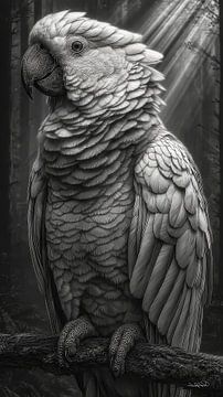 zwart-wit papegaai-kaketoe-ara van Gelissen Artworks