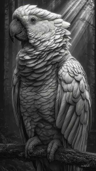 black-and-white parrot cockatoo-ara by Gelissen Artworks