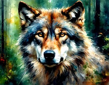 Wildtiere in Aquarell - Wolf 12 von Johanna's Art