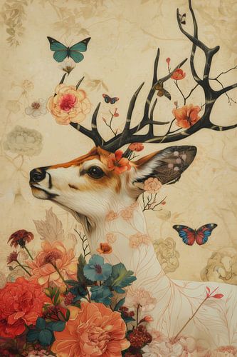 Cerf au paradis des fleurs - Danse des papillons
