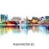 Washington DC skyline met monumenten in aquarel en reflectie van MArt