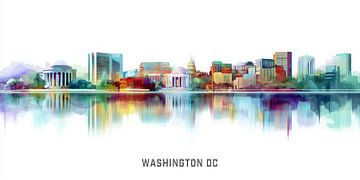 Washington DC Skyline avec monuments en aquarelle et reflet