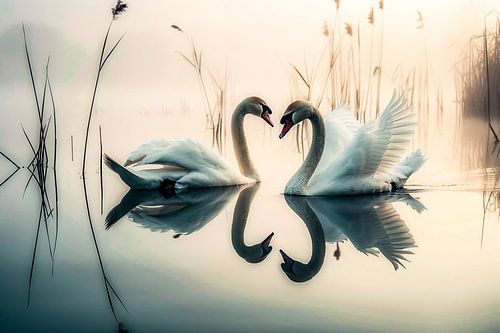 Zwanen in rustgevende natuur