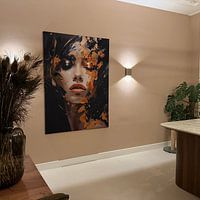Kundenfoto: Modernes abstraktes Porträt in Schwarz und Orange/Goldtönen von Carla Van Iersel, als artframe