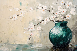 Weiße Blumen in grüner Vase
