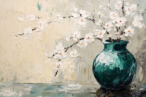 Witte bloemen in groene vaas