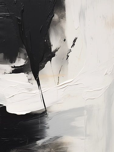 Peinture abstraite en noir et blanc à coups de pinceau