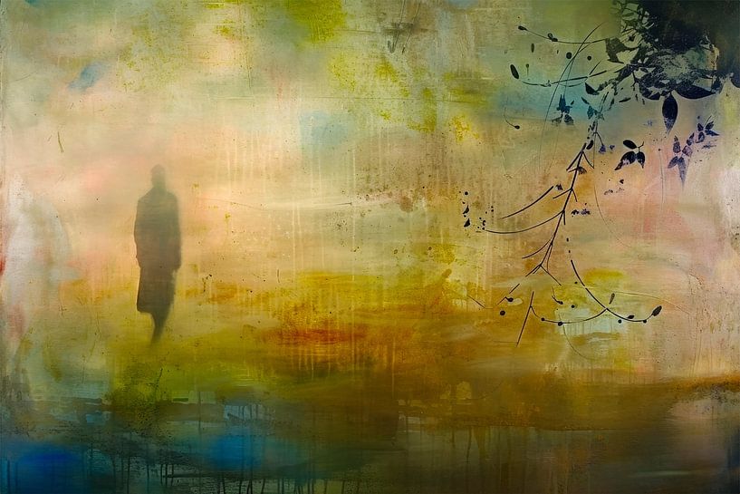 Gold Beige Abstract - Dreamy Modern Painting by BowiScapes abstract and digital art