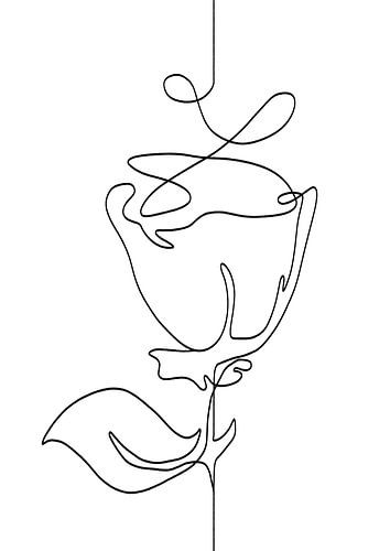 Zwart Wit illustratie van een roos - modern kunstwerk