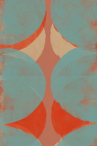 Abstract geometric shapes in blue, orange, pink terra by Dina Dankers