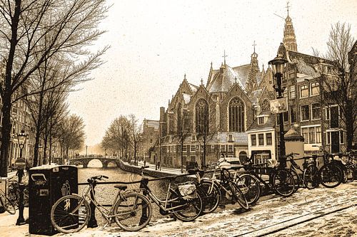 Oude Kerk Amsterdam Winter Sepia