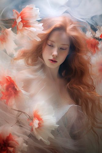 Portrait of a Red-Haired Woman with Flowers by Joriali photography and paintings