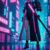 Anime Meisje Samoerai Cyberpunk Stijl Japan van Ruzerin