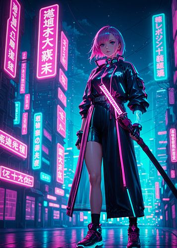 Anime Girl Samurai Cyberpunk Style Japan