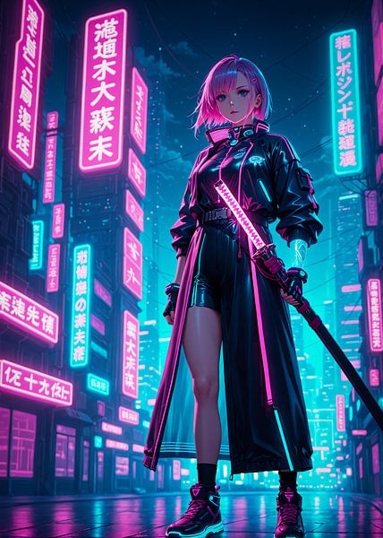 Anime Girl Samurai Cyberpunk Style Japan par Ruzerin