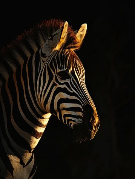 Contouren van Wildheid - Zebra in Zonsonderganglicht van Eva Lee