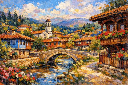 Koprivshtitsa, Bulgarije, een impressionistisch schilderij.