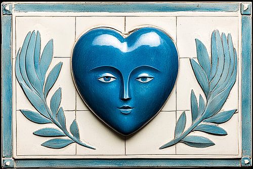 Blauw hart met decoratieve bladeren