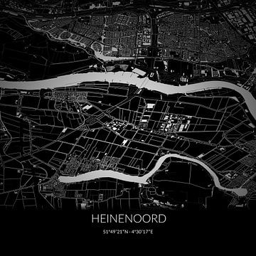 Black-and-white map of Heinenoord, South Holland. by Rezona