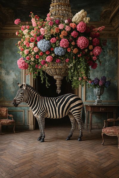 Zebra zwischen Blumen - stilvolles und einzigartiges Kunstwerk von Kleurenrijk