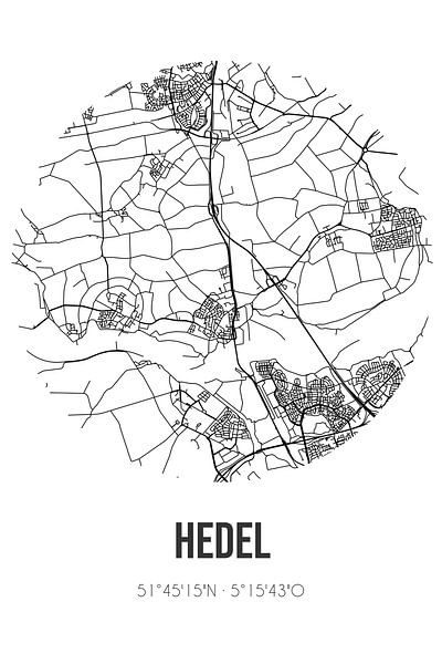 Hedel (Gelderland) | Map | Black and white by Prints of Place