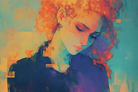 Woman with Orange Hair | Woman with Colourful Hair by ARTEO Paintings