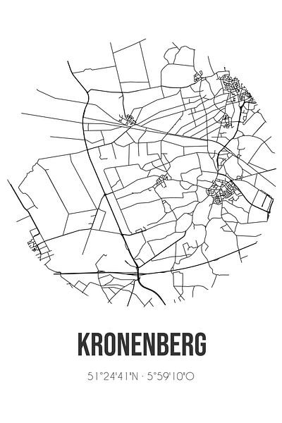 Kronenberg (Limburg) | Map | Black and white by Prints of Place