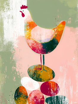 Abstraktes Huhn mit bunten Eiern