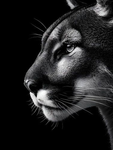 Puma close-up – Elegant zwart-witportret van een roofdier