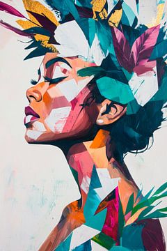 Colourful face - flower crown art in profile - Colour by Poster Art Shop