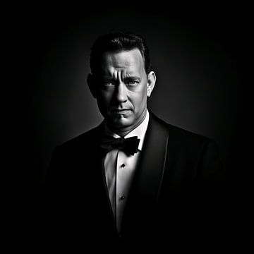 Tom Hanks: Een Zwart Wit Portret op Canvas van Surreal Media
