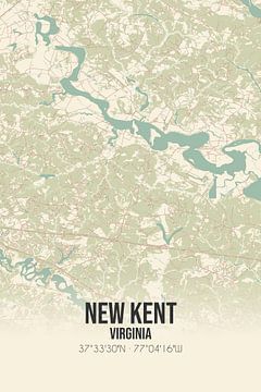 Vintage landkaart van New Kent (Virginia), USA. van MijnStadsPoster