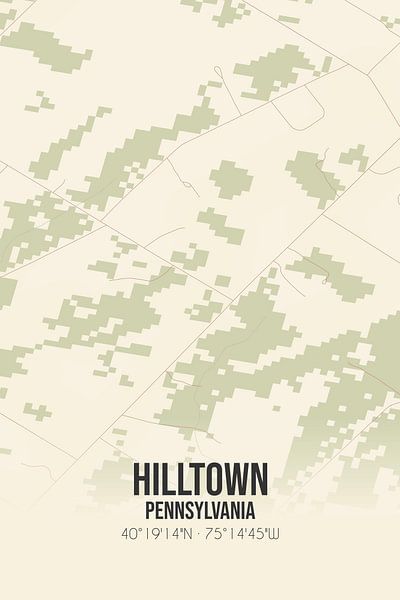 Carte ancienne de Hilltown (Pennsylvanie), USA. par Affiches de lieux