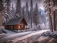 cosy cottage among snowy pines