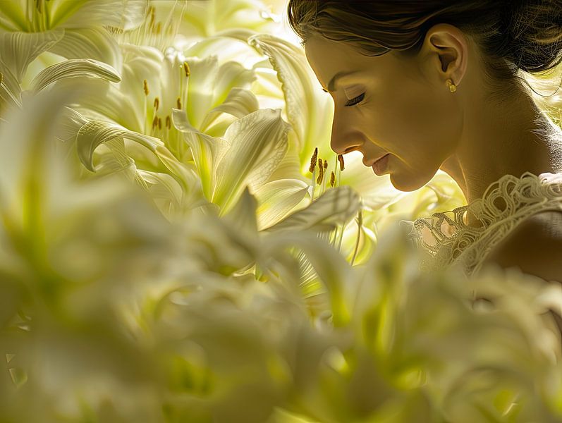 portrait fantaisiste d'une femme avec des fleurs par Egon Zitter