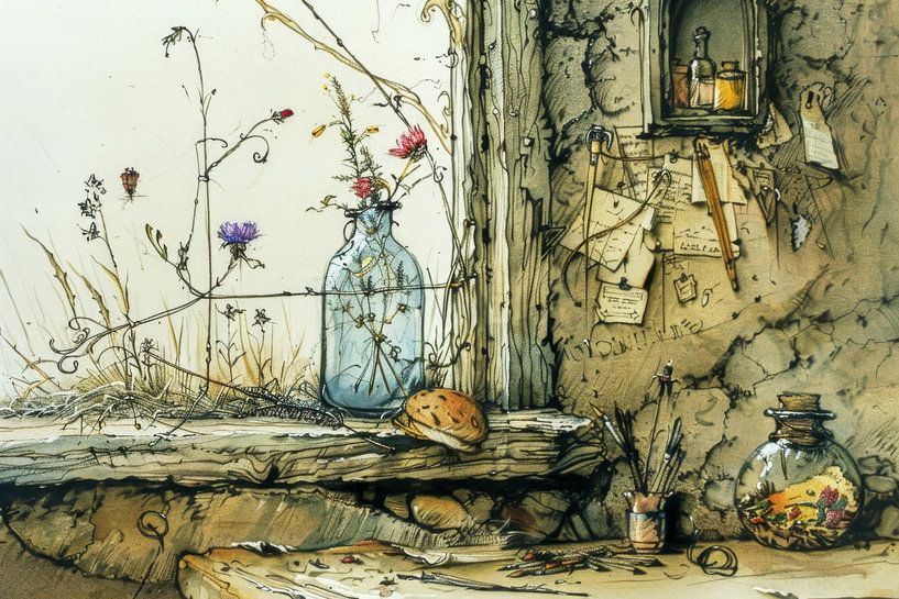 Zeichnung, Stillleben -8 von Peter Pen Zeichnungen und Gemälde
