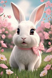 Cute rabbit with pink bow by Art & Soul Creations