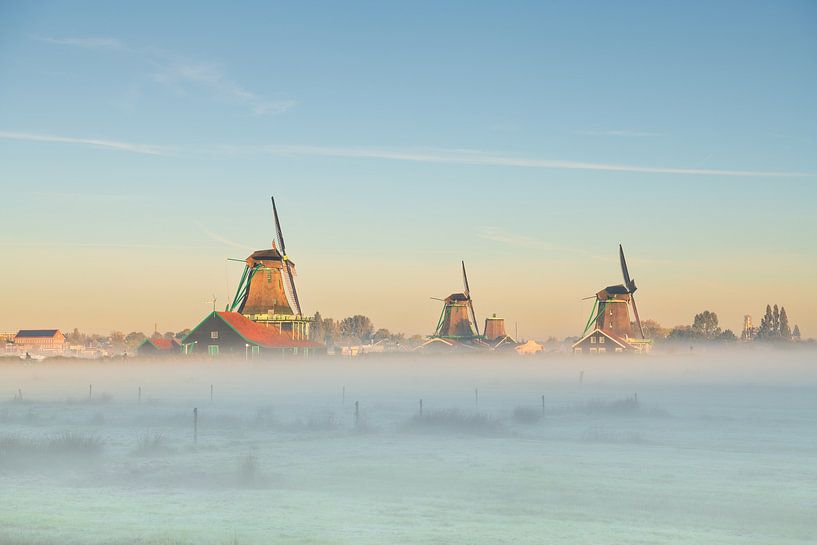 Foggy Sunrise at Zaanse Mills by Pieter Struiksma