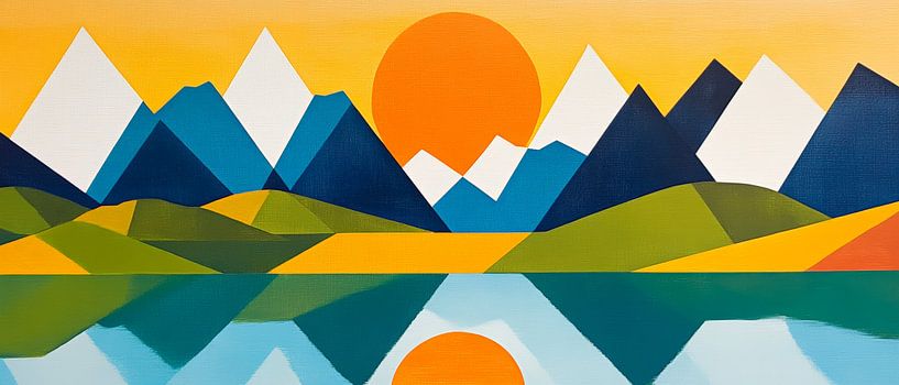 Farbenfrohe Berglandschaft mit Sonnenuntergang von Poster Art Shop