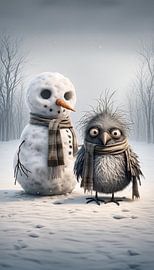 Winterfreundschaft mit Schneemann von artefacti